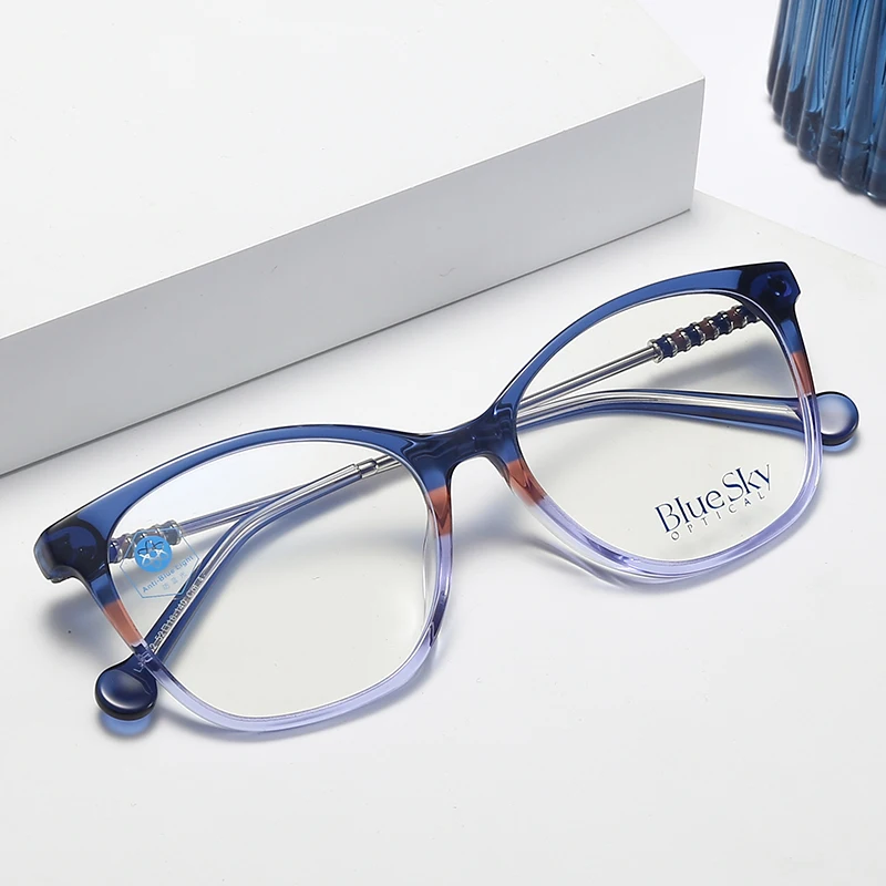 

Fashion Acetate Double Color Frames Blue Light Cut Blocking Lens Optical Glasses