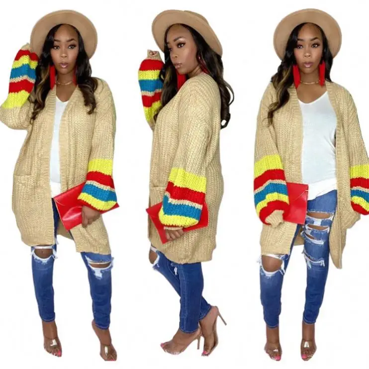 

Latest Fall 2021 Women Clothes Long Sleeve Solid Color Pocket Cardigan Knit Sweater, Picture color