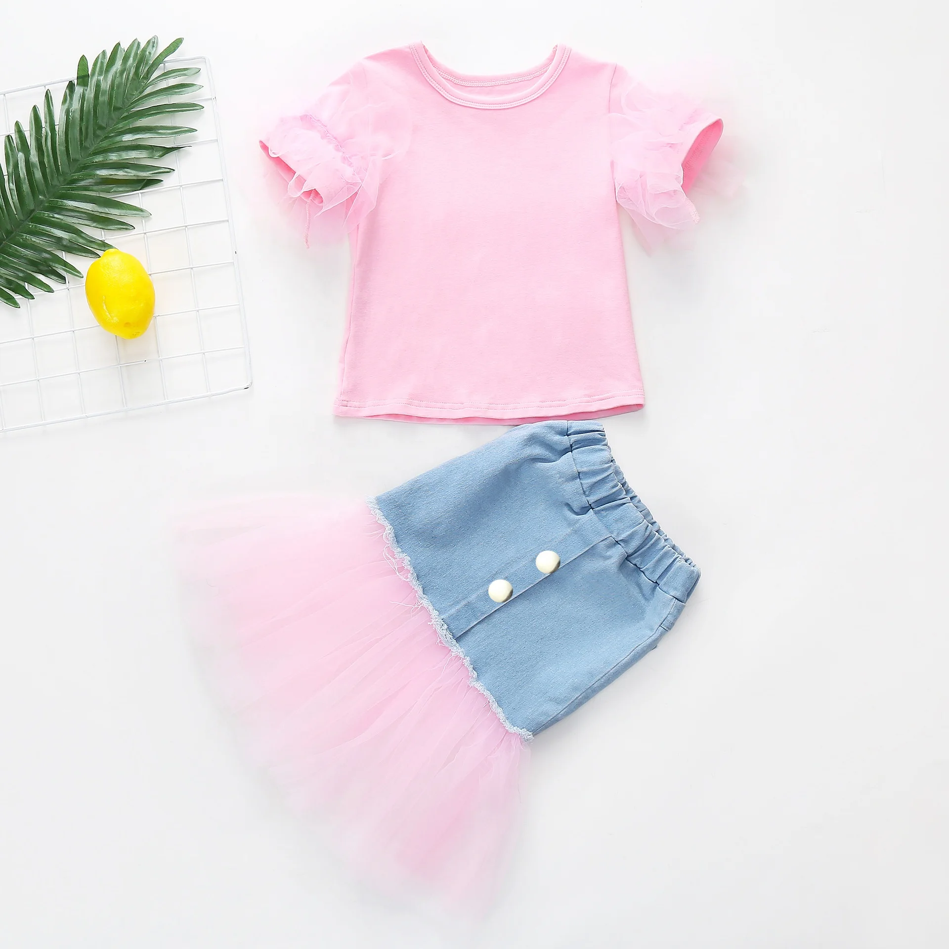 

B52099A 2020 Summer new little girls fashion sweet short sleeve t-shirt with skirt, Shown