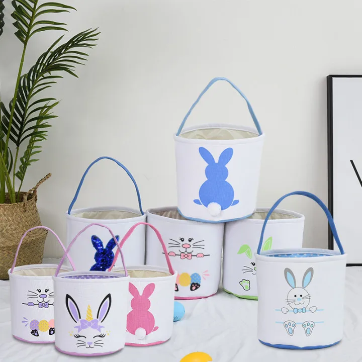 

2023 Easter Tote Bunny Eggs Bags For Party Kids Round Bottom Lace Rabbit Basket Easter Decoration