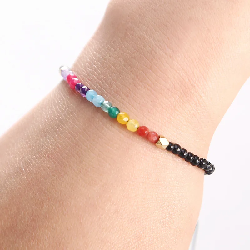 

Shangjie OEM boho 12 horoscope Lucky Stone 3MM Seven Chakra Bracelet charm women bracelet, Colorful