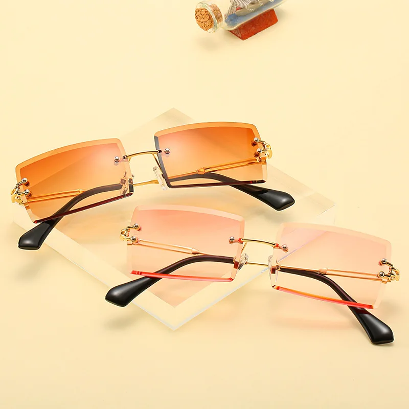 

Fashion Uv400 Rimless Gold Sun Glasses Female Rectangle Frameless Sunglasses Colorful Shades Men Mental Sunglass, Multi colors