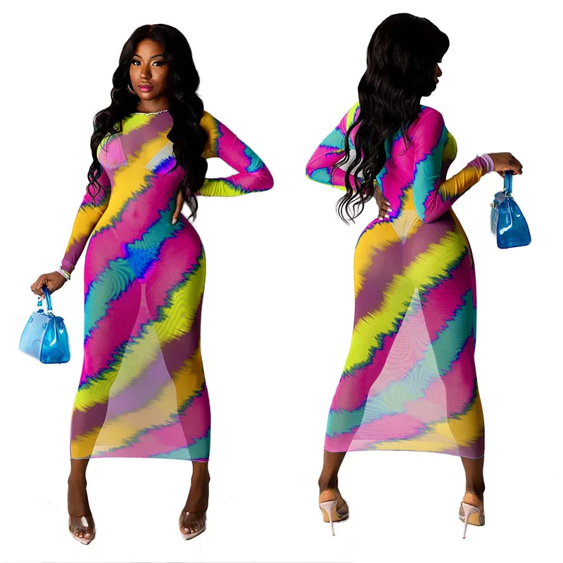 

2021 summer new arrivals elegant casual dress stylish sexy see through dress night maxi dresses women clothes clothing, Picture color