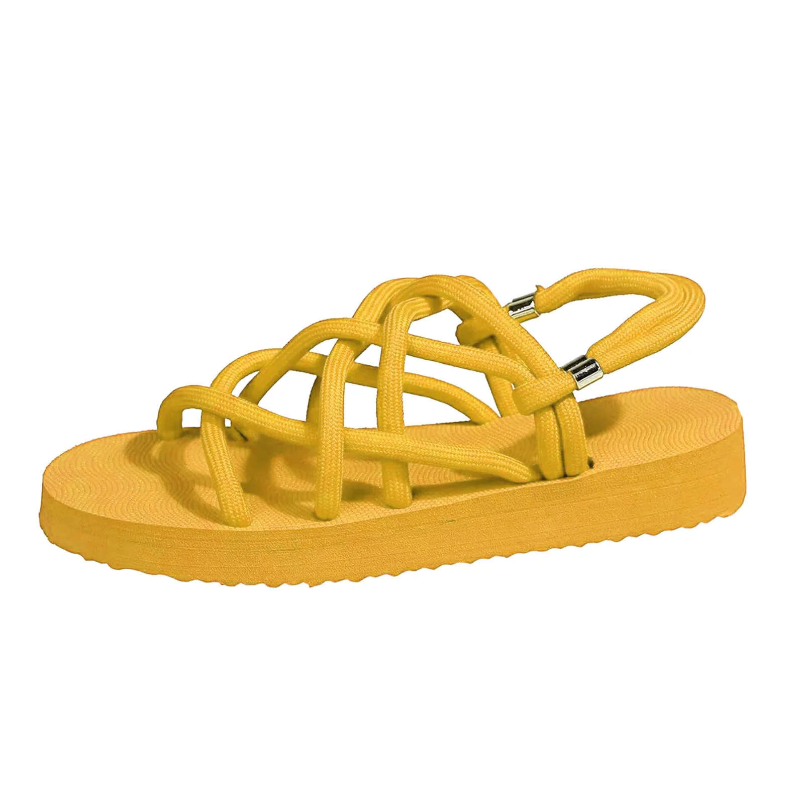 

2021 handmade braided soft EVA flat bottom twisted straps beach summer open toe yellow hemp rope sandals for ladies women, 5 colors