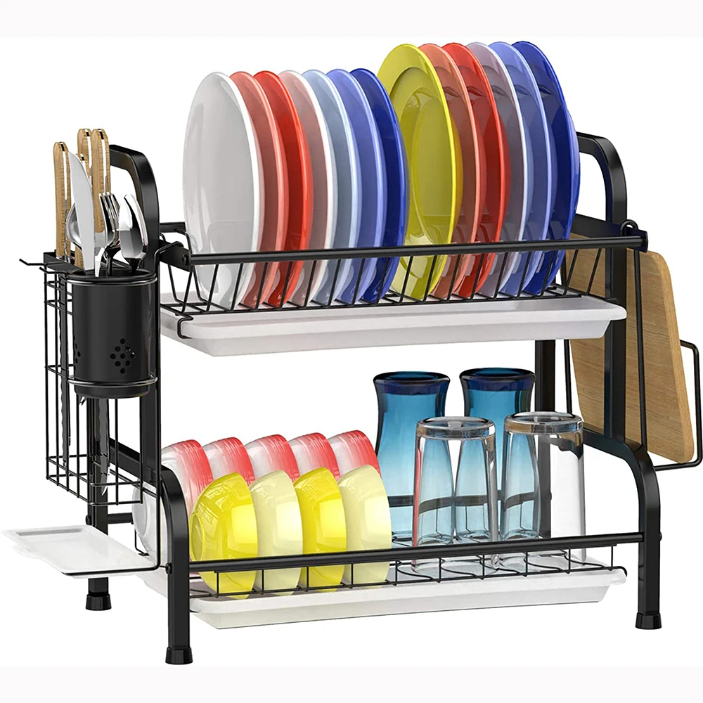 

Wholesales Space SavingDish Drying Rack Stainless Steel 2 Tier Dish Rack with Drainboard Utensils Holder Rustproof Dish Drainer