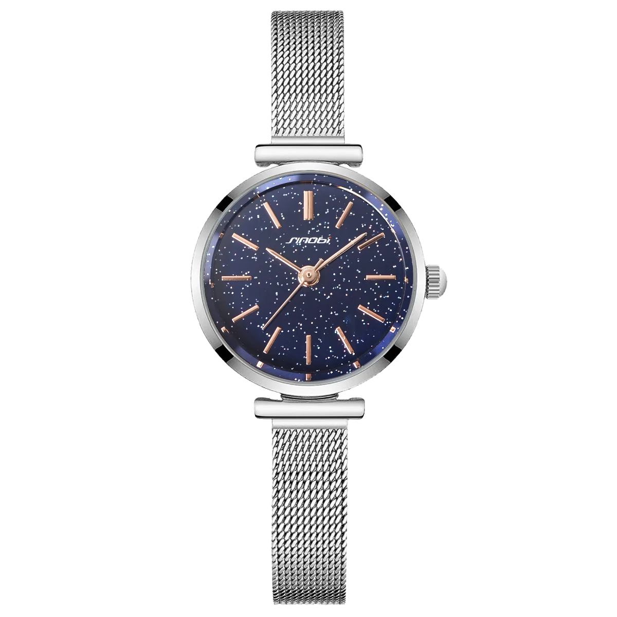 

SINOBI Elegant Starry Sky Watch For Ladies Quartz Watches Steel Mesh Band Small Alloy Wristwatch S9803L, Silver , rosegold/ support custom