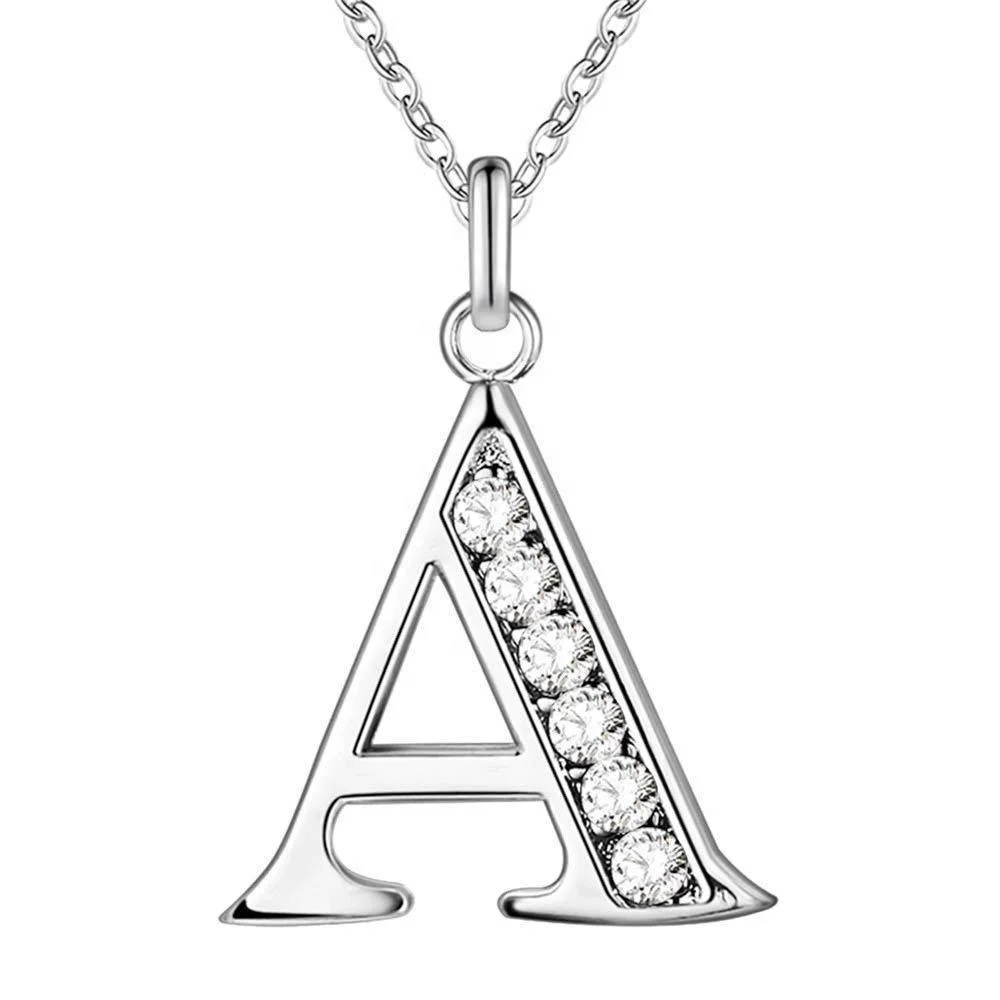 

SUNRAIN Amazon hot sale fashion stainless steel jewelry cubic zirconia diamond initial necklace alphabet letter silver women