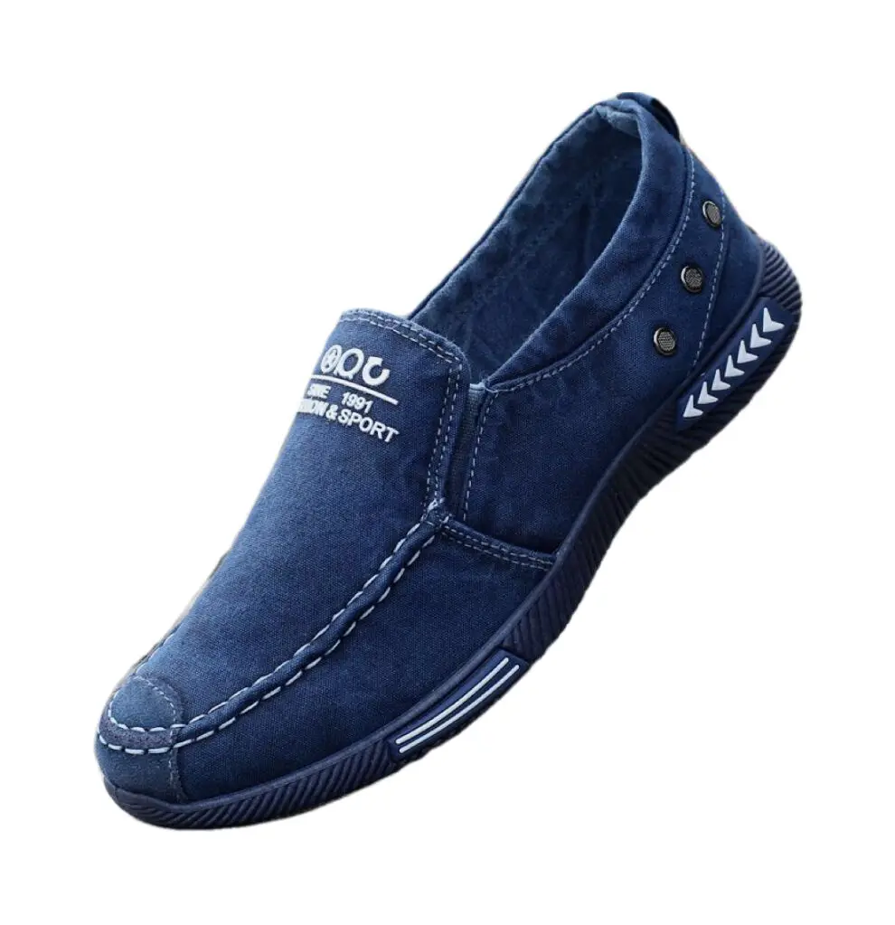 

Wholesale Summer Fashion Flat Slip on Men Canvas Casual Walking Style Shoes, Blue/grey