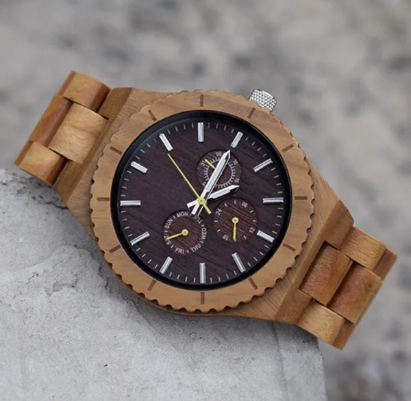 

New Black Sandal Quality Chronograph Bamboo Wood Watch