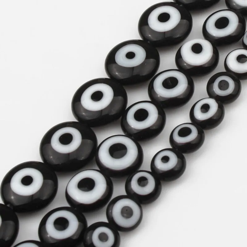 

Wholesale 6MM 8MM 10MM Flat Round Black Lampwork Glazed Loose Evil Glass Eye Beads for DIY Jewelry