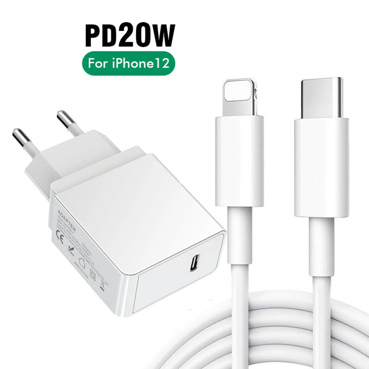 

Pd 20w Usb-c Power Adapter Fast Phone Charger For Iphone 12 Pro, White/black