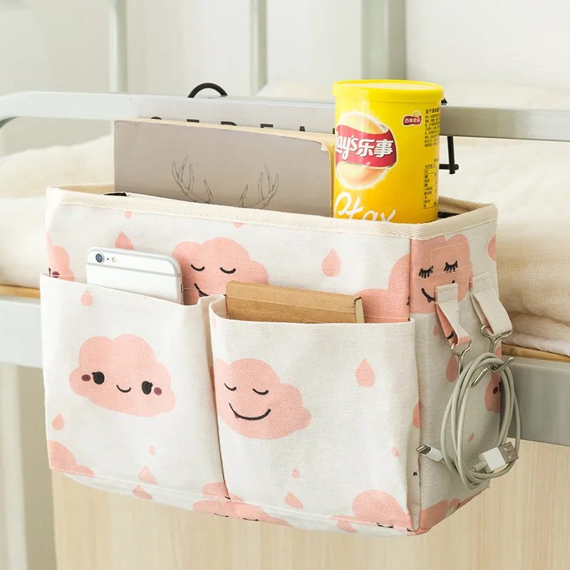 

A2855 Multifunction Hang Wall Students Dormitory Cotton Bags Sundries Canvas Basket Bedside Storage Hanging Bag, 3 color