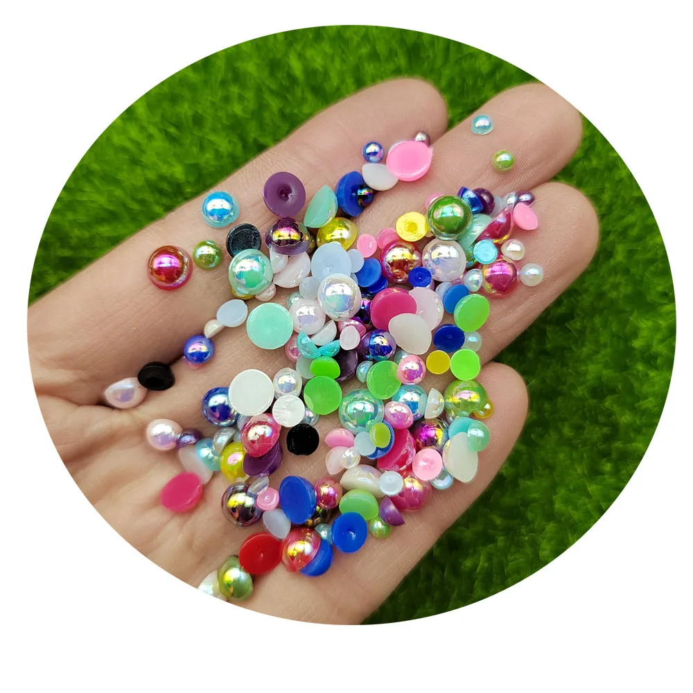 

New Fashion 0.5KG/Bag Flatback Pearl Beads 4-10MM Mixed Size Colorful Half Round ABS Loose Pearl Beads For Nail Art Decoration