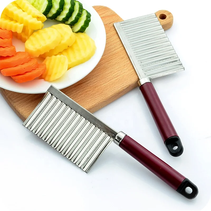 

Widen Potato Wavy Edged Knife Stainless Steel Kitchen Gadget Vegetable Fruit Cutting Peeler, Red,black