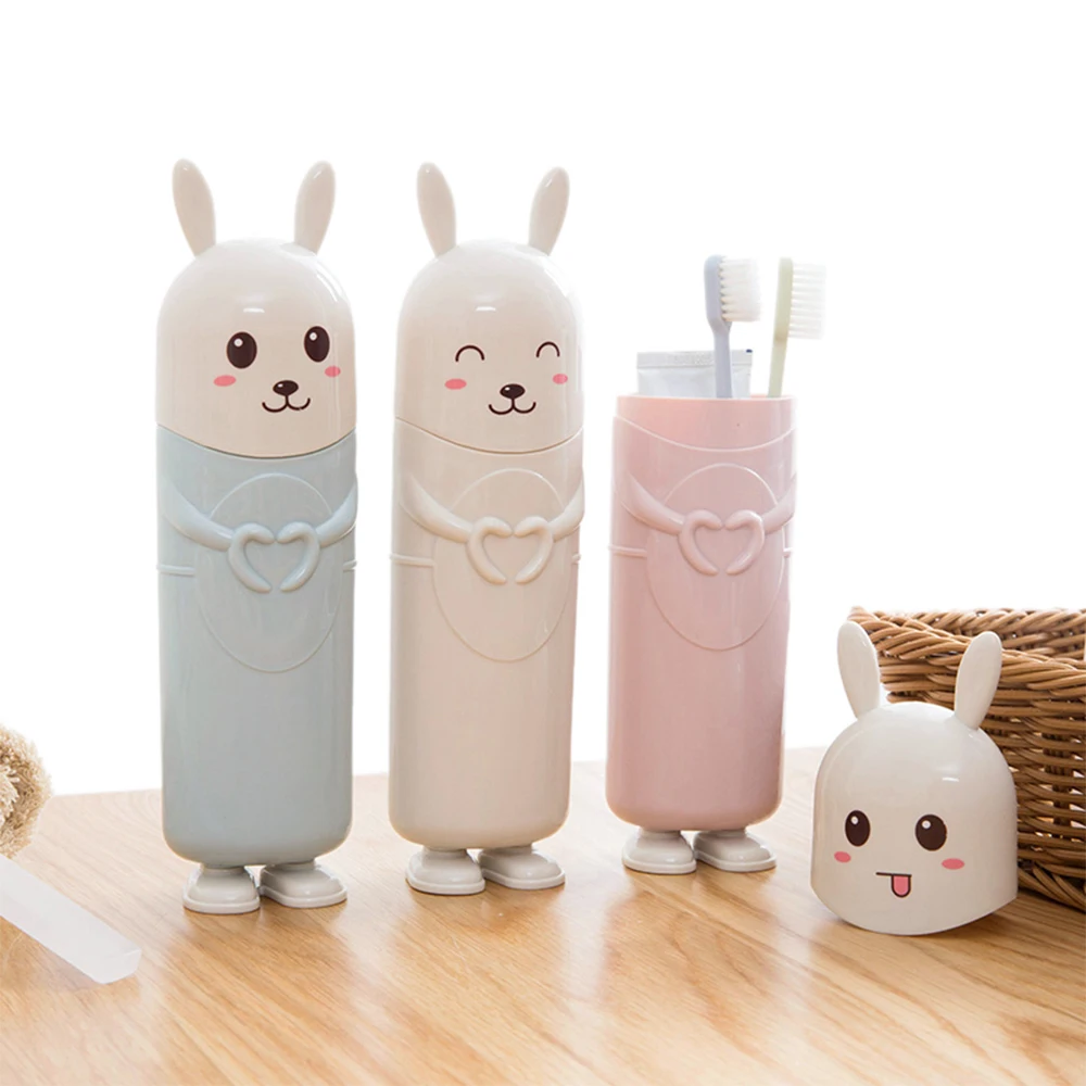 

Cute Rabbit Cartoon Toothbrush Storage Box Portable Outdoor Travel Toothbrush Protects Case Bathroom Toothbrush Organizer, White,pink,blue,purple