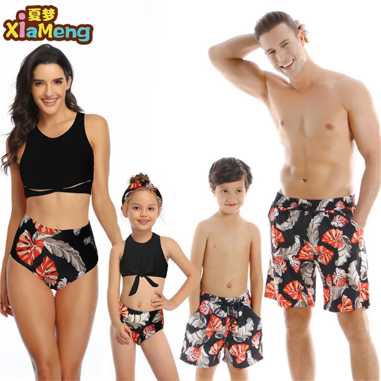 

Family beachwear mommy and me swimsuit mother daughter father son swimwear high waist bikini look mum family matching swimwear, As picture