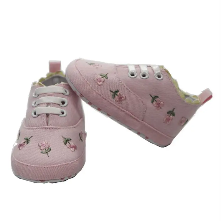 

Factory Wholesale breathable anti-slip soft sole canvas spring 0-1 years baby casual shoes, White/pink/blue