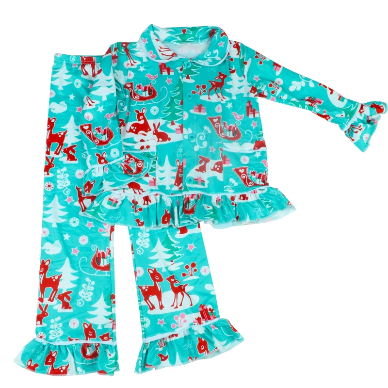 

Autumn Christmas Baby girl matching red deer presents snow igloo printed festive casual pajamas kid sleepwear