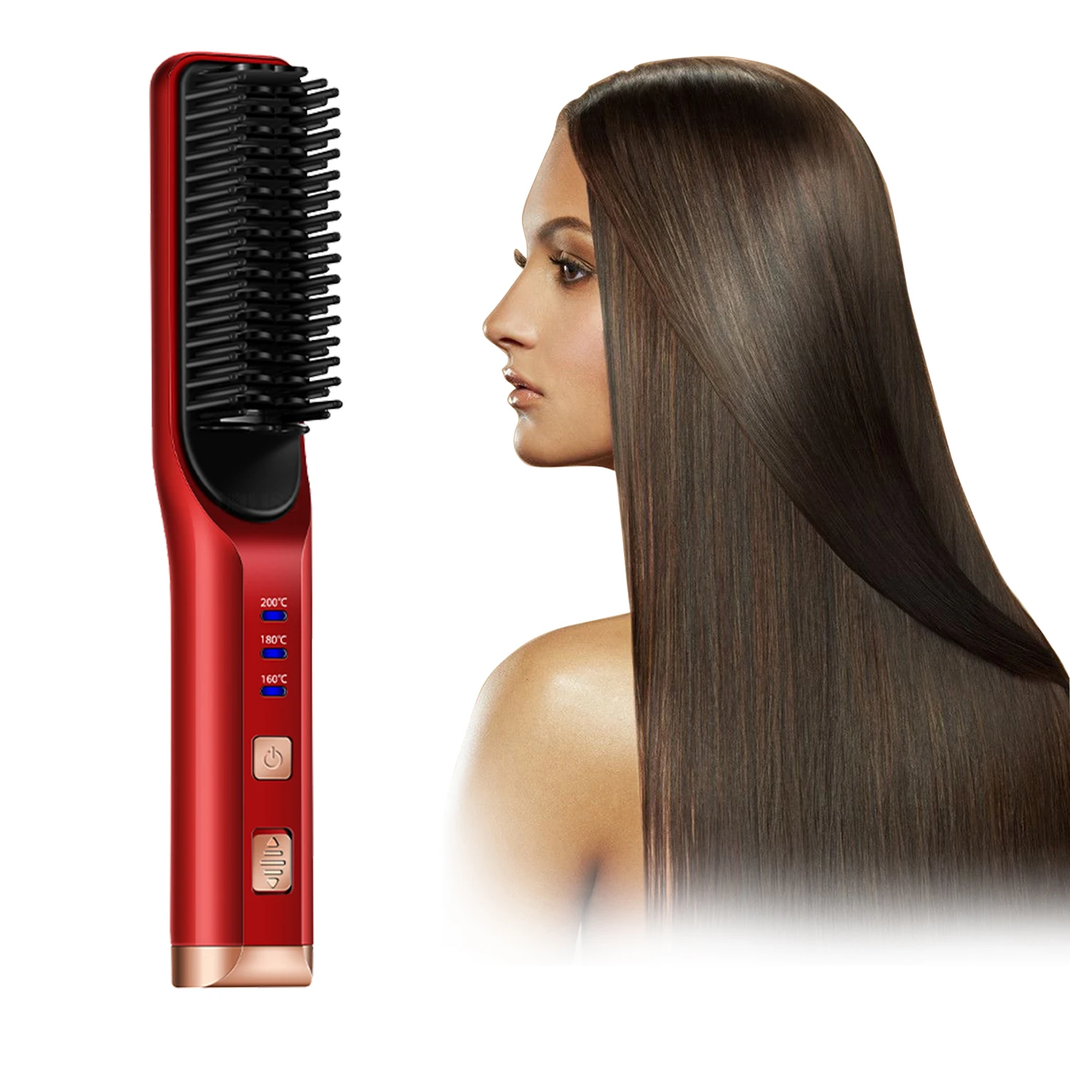 

Wireless Hot Hair Comb Heat Beard Straightening Mini Hair Tools Rechargeable Cordless Hair Straightener Brush for Travel, Red, black