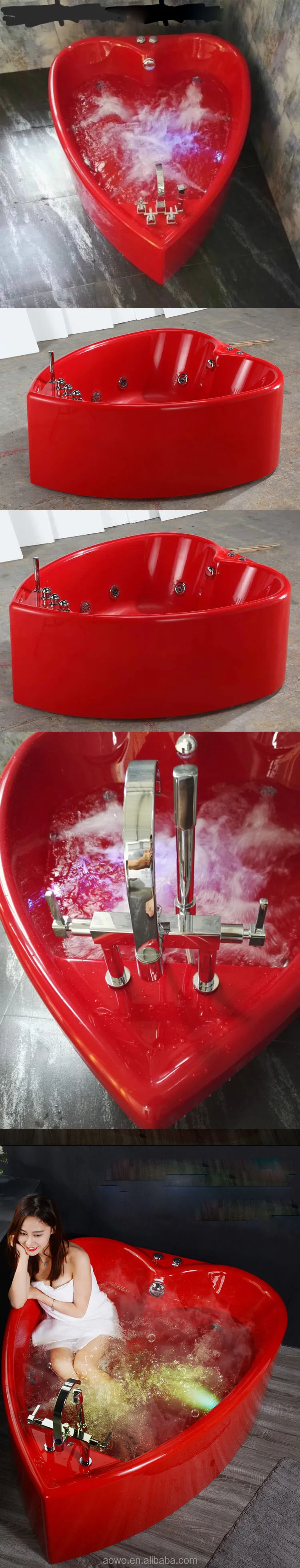 6109 Modern Design Red Heart Shaped Freestanding Jaccuzi Bathtub Spa Hot Tub For Double Cheap