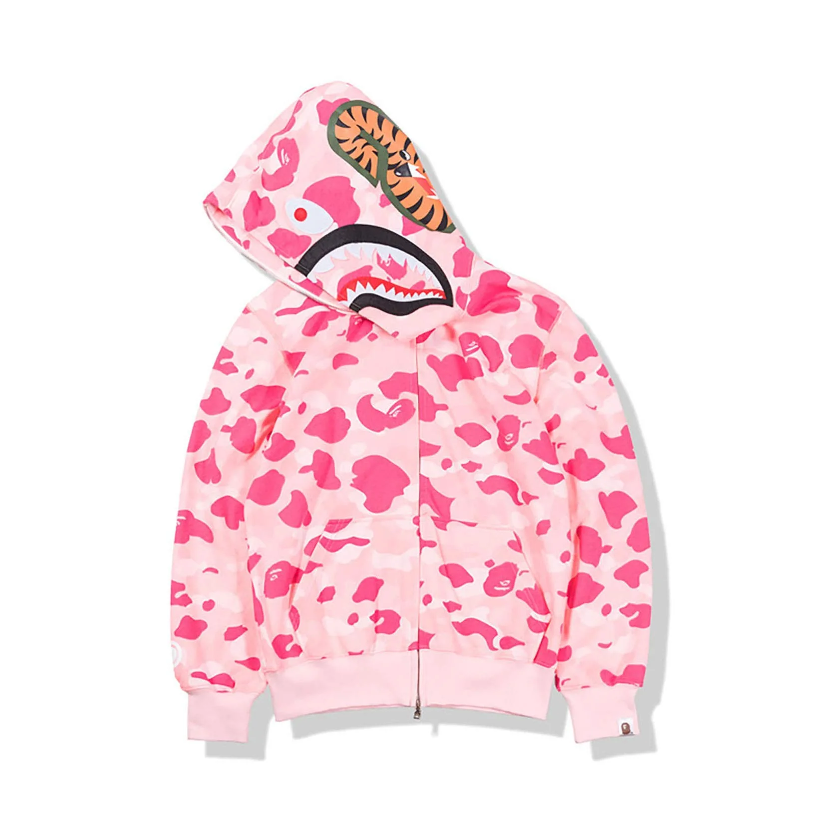 

Wholesale high quality blank camouflage bape shark print jacket custom full face zip up men's hoodies sweatshirts, Multi colors