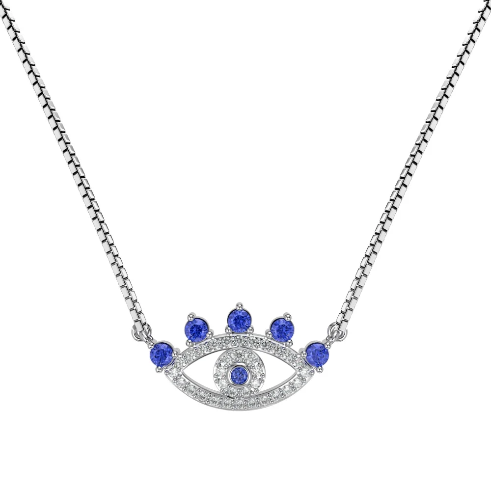 Dylam Trending Design Sterling Silver Rhodium 18K Gold Plated Box Chain Evil Talismans 5A Zirconia Blue Eyes Pendant Necklace