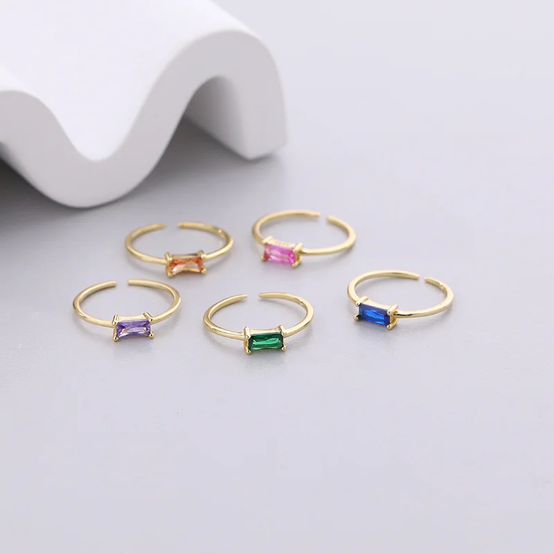 

925 Sterling Silver Minimalism Colored Zircon Open Ring Adjustable Ring For Women Wholesale Drop Shipping