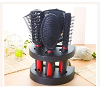 

5 Pcs Hair Comb Set Professional Salon Styler Hair Brushes Gift Set Tool with Mirror And Holder Stand - Hair Care Massage Brush