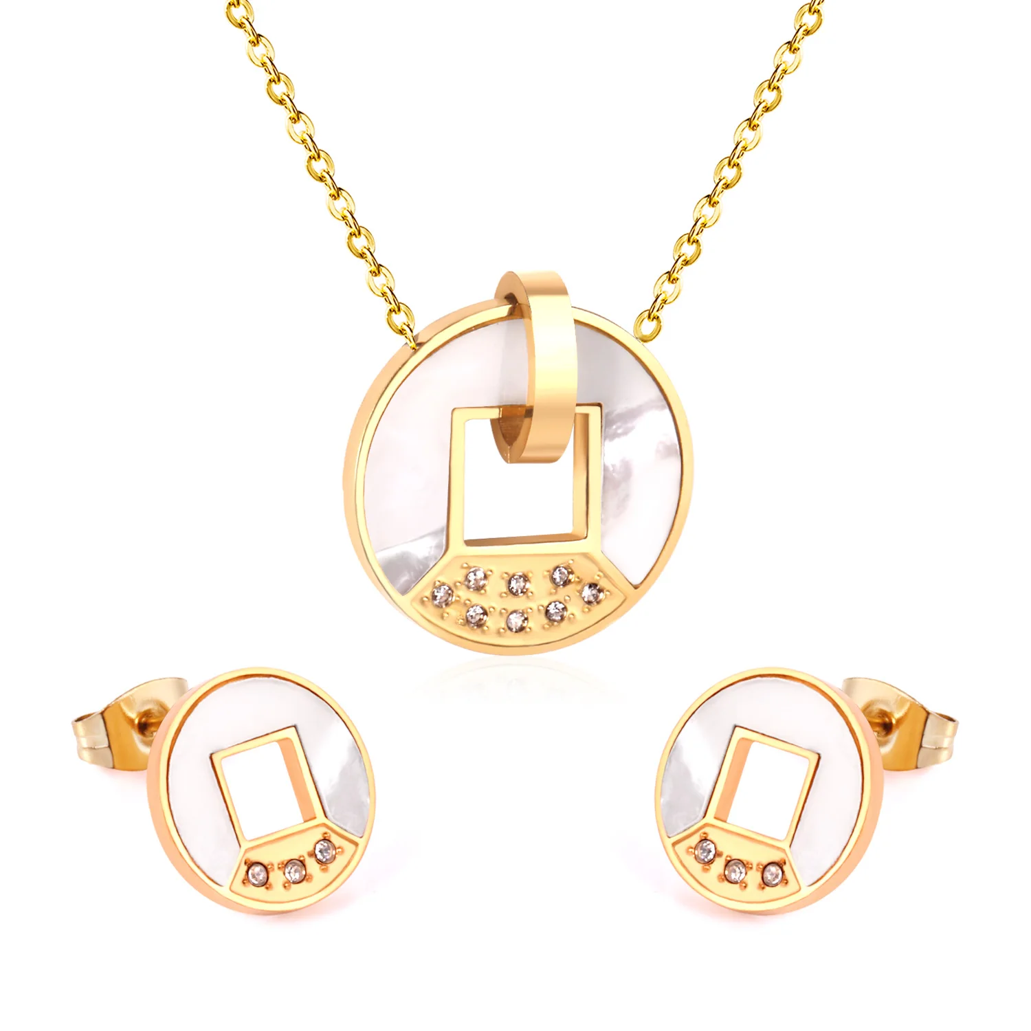 

High Quality Gold Plated Stainless Steel Pendant Necklace Earrings bridal Jewelry Set For Women