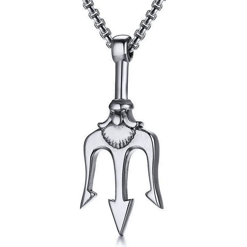 

CHENGYI Jewelry Ancient Greece Amulet Necklace Mens Personalized Trident Pendant Necklace