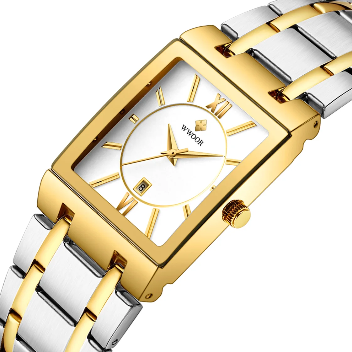 

2021 WWOOR 8858 Fashion Stainless Steel men watches waterproof Luxury Quartz Date Gold Wristwatch alibaba online shopping, 12 color