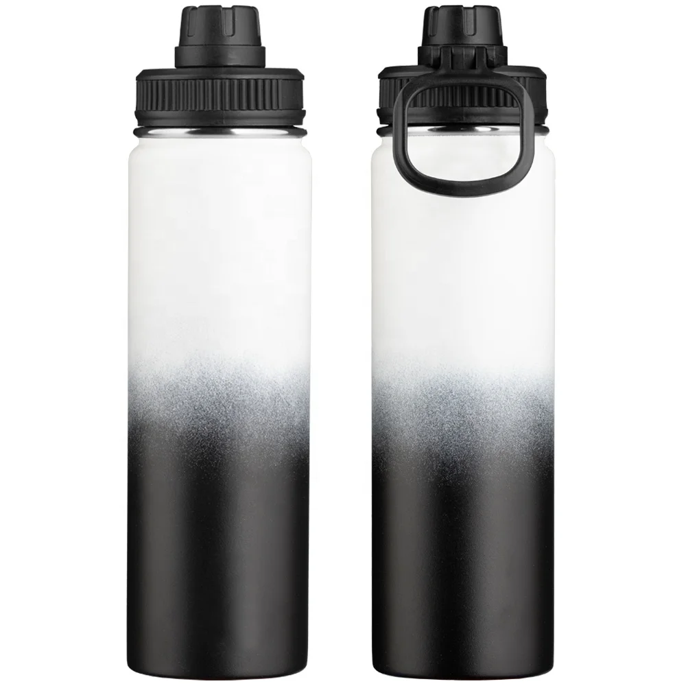 

650ml Vacuum Insulated Water Bottle With Dual Lid & Hand Carry Handle,24 hours cold/12 hours hot,White/Black Gradient Effects