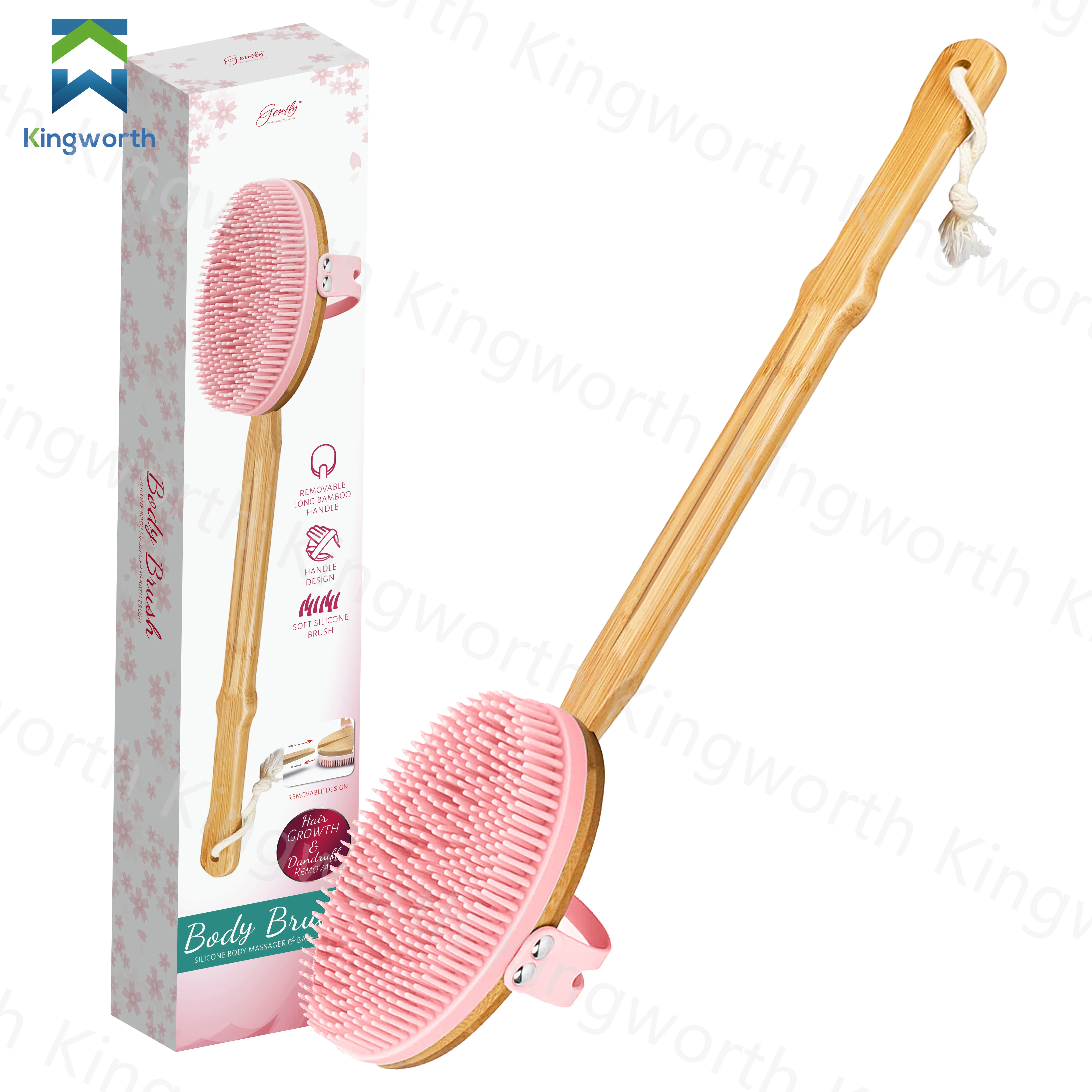 

Kingworth Shower Cleansing Bamboo Bath Brush Silicone Long Handle Brush For Body, Customized color