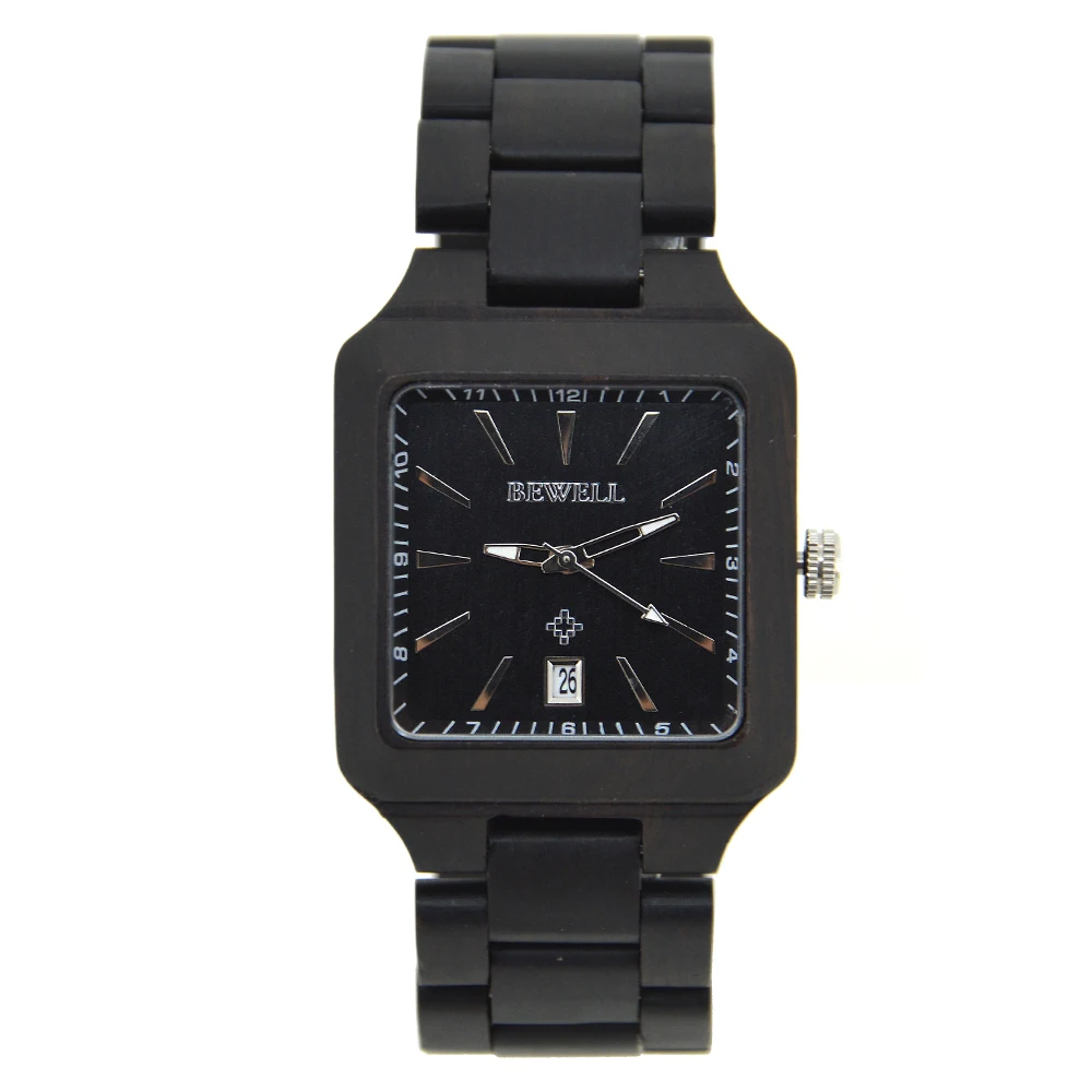 

Hot sale model square shape wooden wrist watches auto date wood watch for men and women
