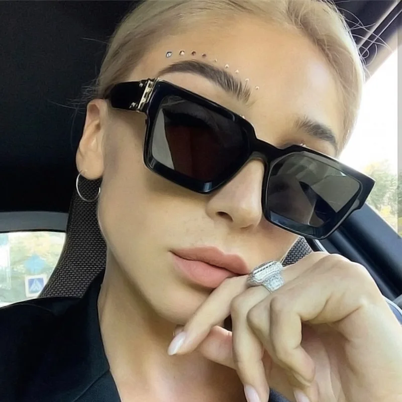 

Retro Flat Top Sunglasses Thick Square Frame Metal Buckle Hip Hop Rapper Men Women