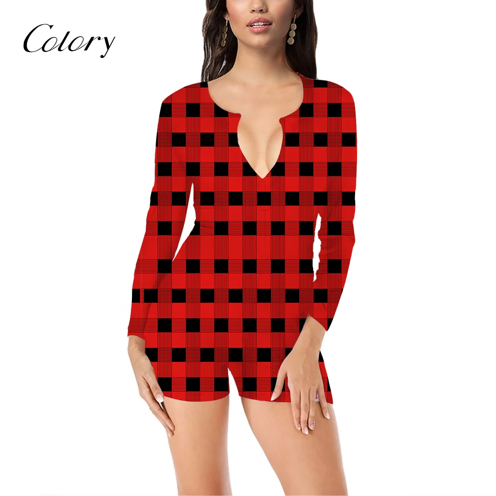 

Colory Wholesale Christmas Onesie Women Sexy Nightwear Plus Size Jumpsuit, Customized color