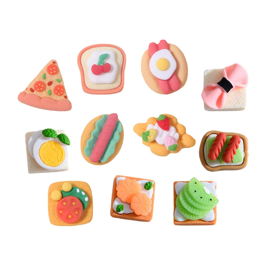 OEM ODM Factory Made Flatback Miniature Bread Pizza Design Resin Charm Food Elf Props