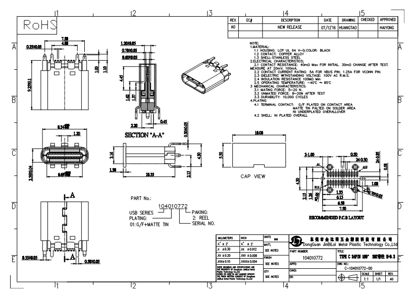 Disesuaikan Dip Tipe Usb Tipe C3 1 Konektor Konektor Tipe 