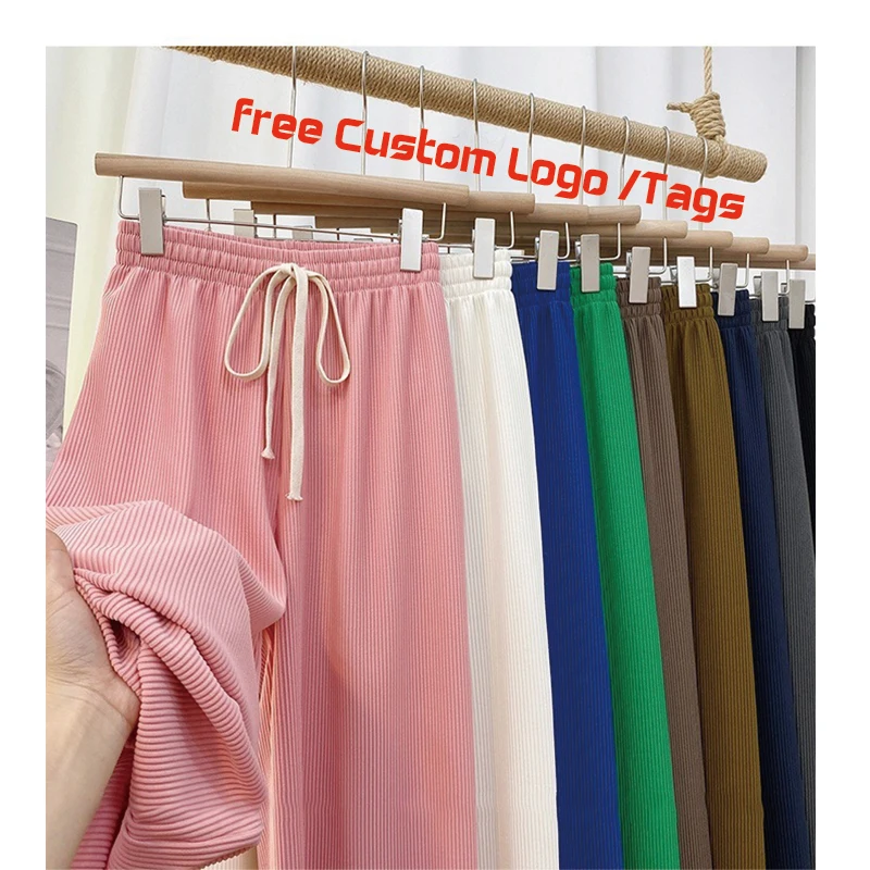 

Free Custom Logo street ware Southeast Asia hot selling drawstring pants ribbed loose style big plus size Wide Leg Pants, Customized color