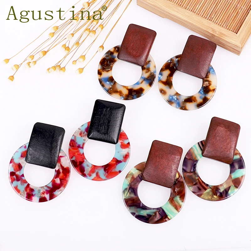 

Agustina 2020 new style fashion Classic luxury acrylic wood jeweries women statement earring, 10 colors