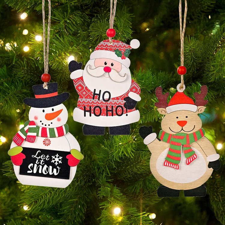 

Free Shipping New Year 2022 Wooden Christmas Ornaments Tree DIY Decor Wood Pendant Noel Christmas Decoration for Home Xmas Gift