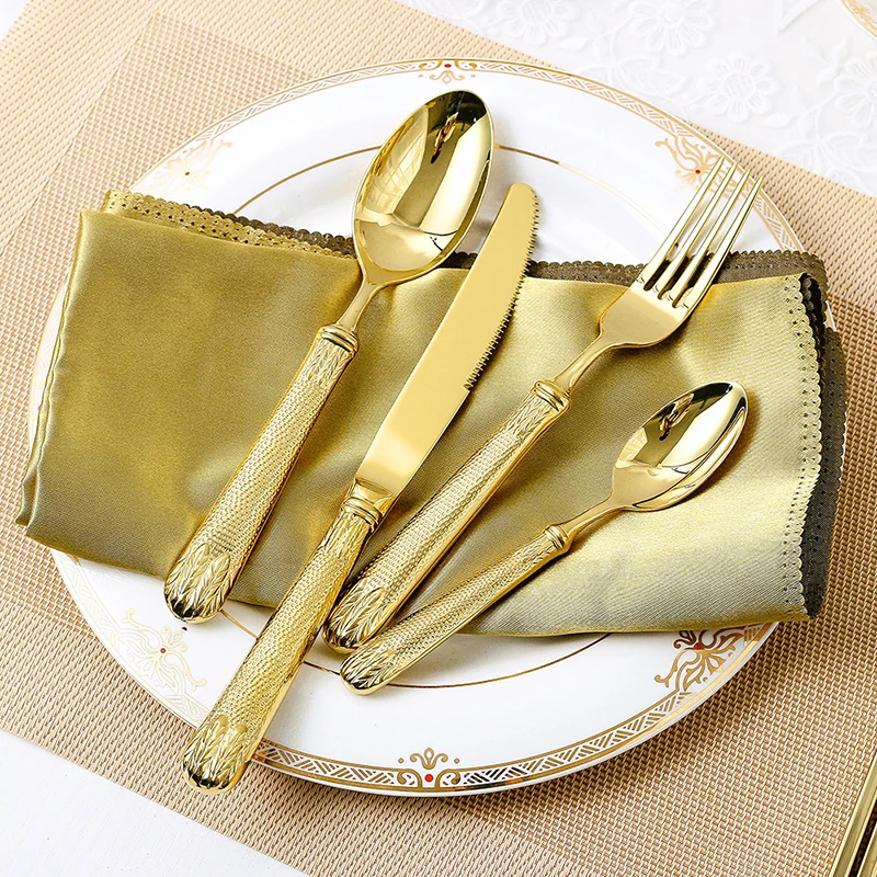 

Hot selling spoons forks gold stainless spoon and fork silver ware knife 2021 luxury set plated steel wedding cutlery, Gold+ rose gold +silver