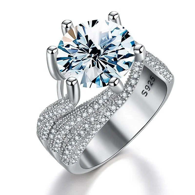 

GRA VVS Luxury 5CT Sparkling Big Moissanite Diamond Ring for Women Gorgeous Three Rows Zircon Real 925 Silver Wedding Jewelry