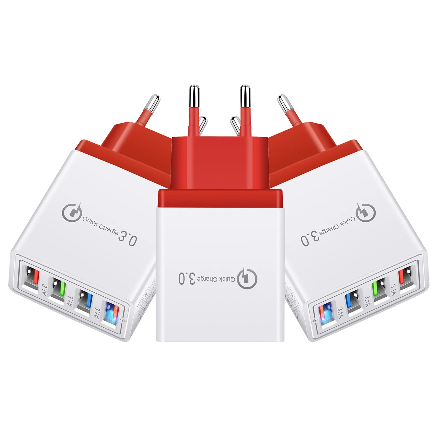 

4USB portable charger 5V3A US EU 4 port usb wall smart usb cable charger fast charging head for Apple Android