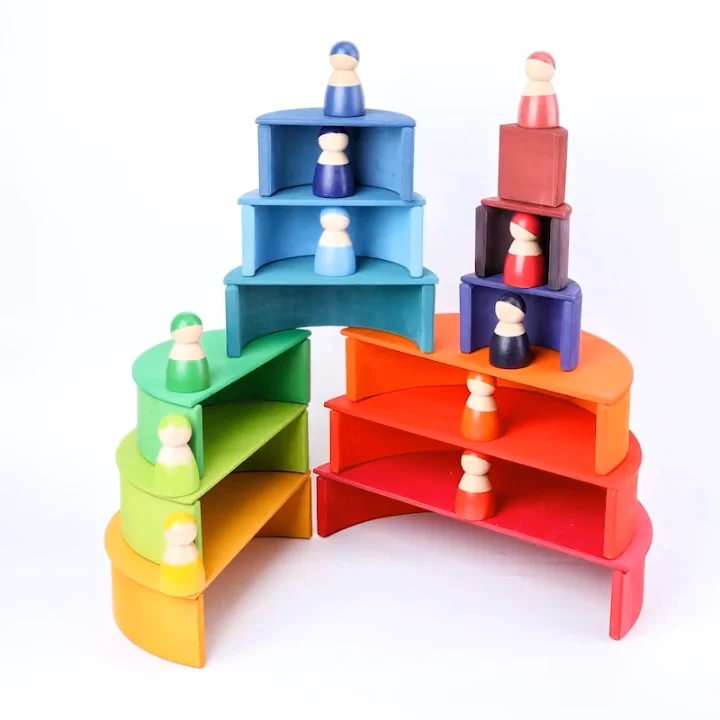 12 Pcs Building Blocks Montessori Educational Large Rainbow Stacking ...