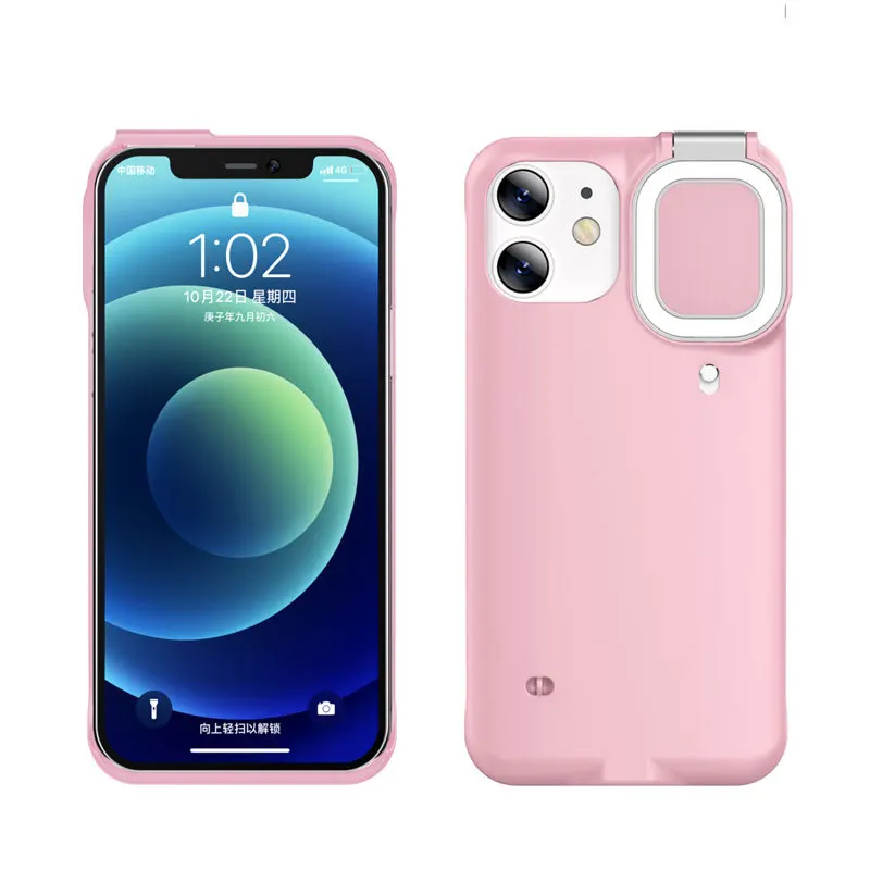 

2021 Hot Sale Flashlight LED Selfie Phone Case for Live Show Flip Ring Fill Light ABS Mobile Cover for iPhone 11 12 Pro Max