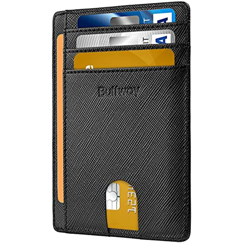 

Cardholder Custom Thin Slim Minimalist Leather Front Pocket Credit Card Holder, Black