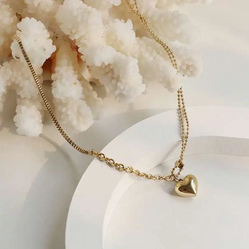 

Hot selling heart bling chain necklace clavicular chain 14K gold plating color LUCK