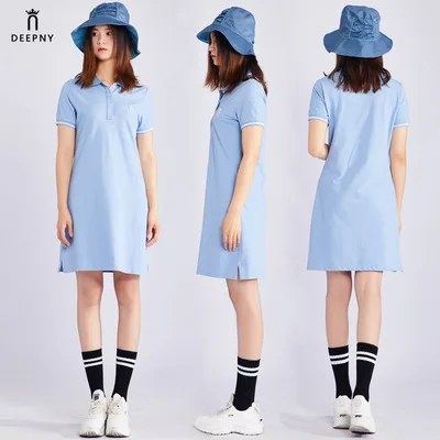 

New Design Women's Plain Polo Shirt Dress Short Sleeve Embroidered Casual Loose Maxi Dress for Girls, Picture color