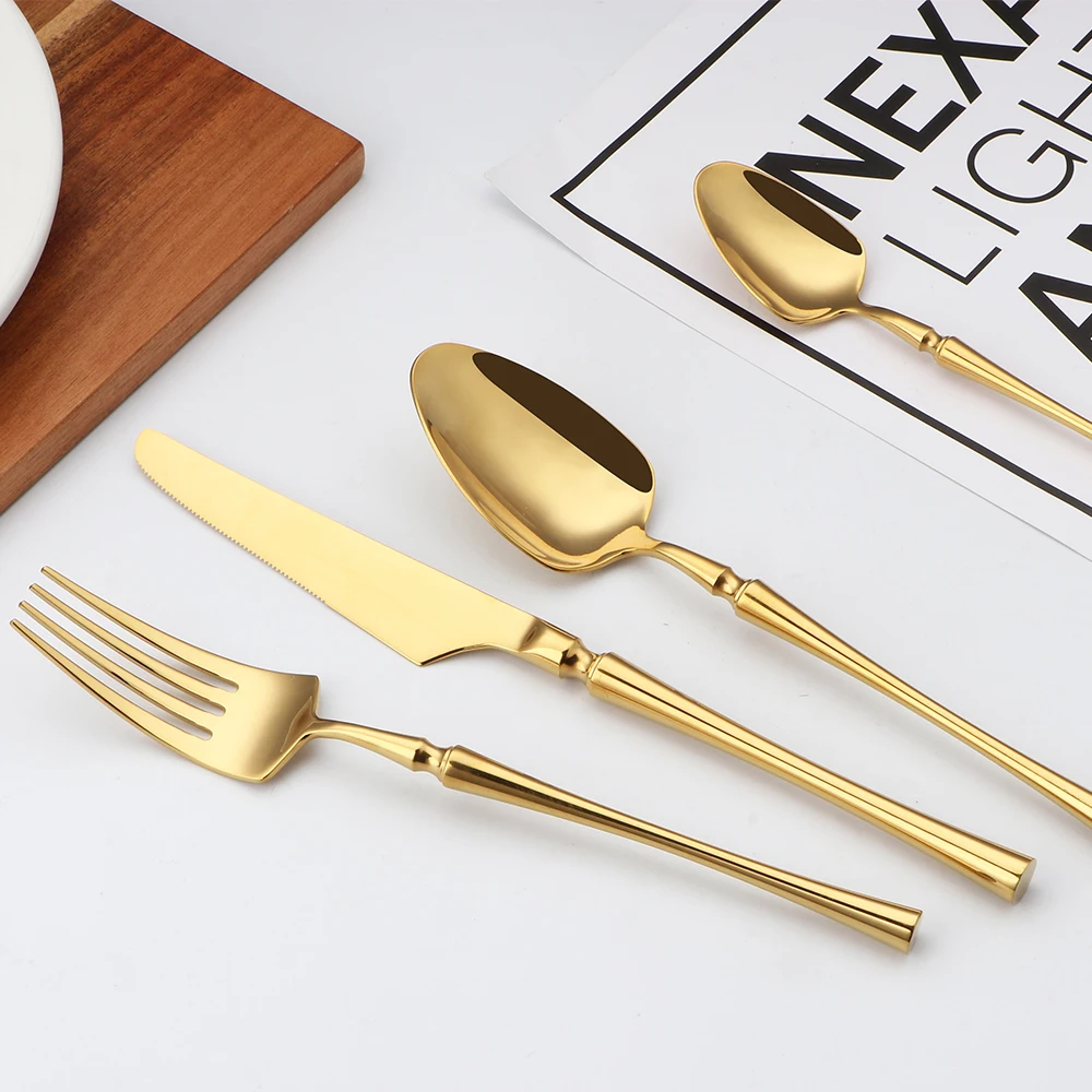 

Luxury slim canton tower handle hotel gold bestek talheres inox besteck fourchette cucharas set de cubiertos silverware flatware